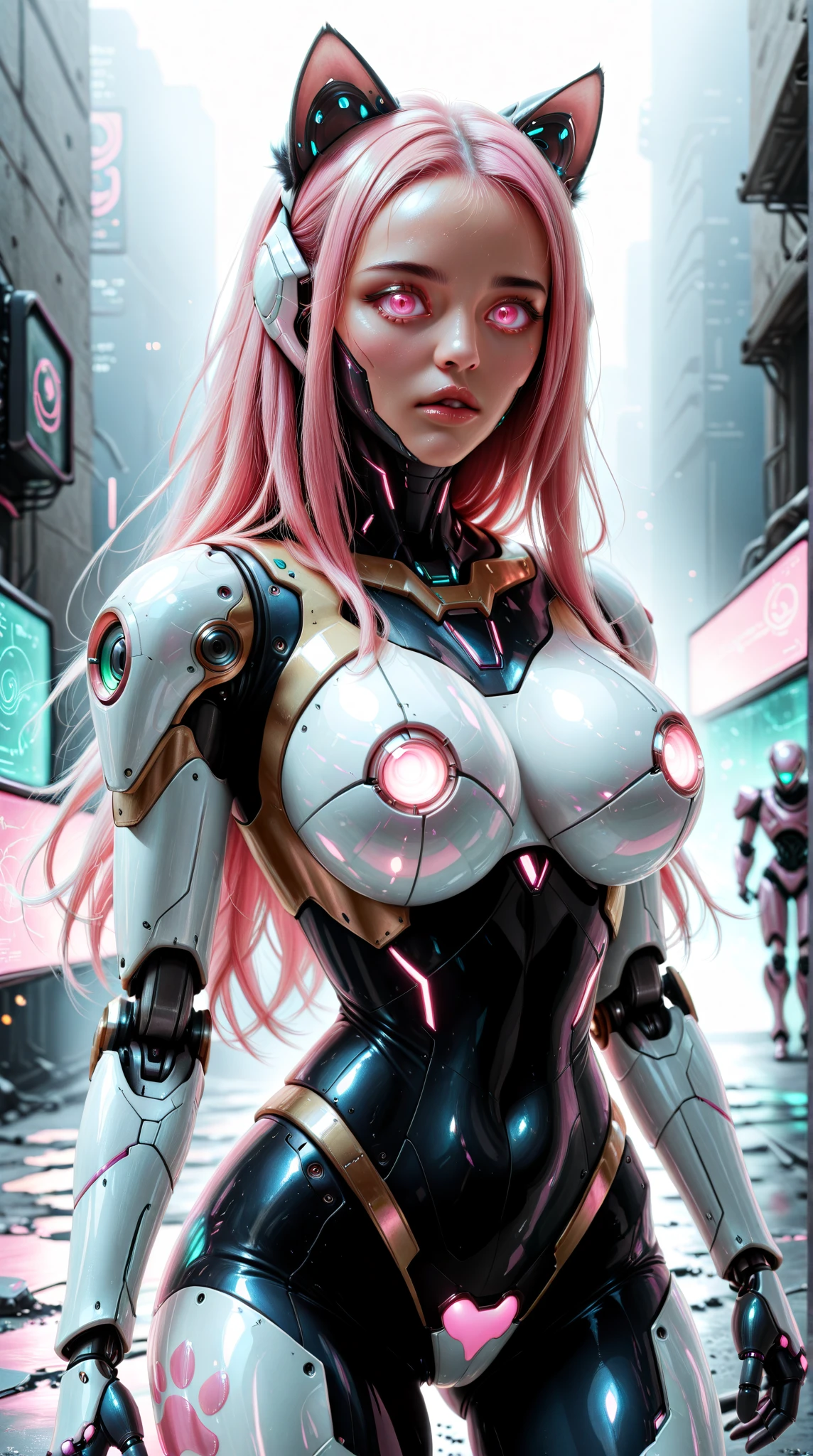 Feminine cyborg, magazine cover, poster art , hint of vibrant, bold sexy text