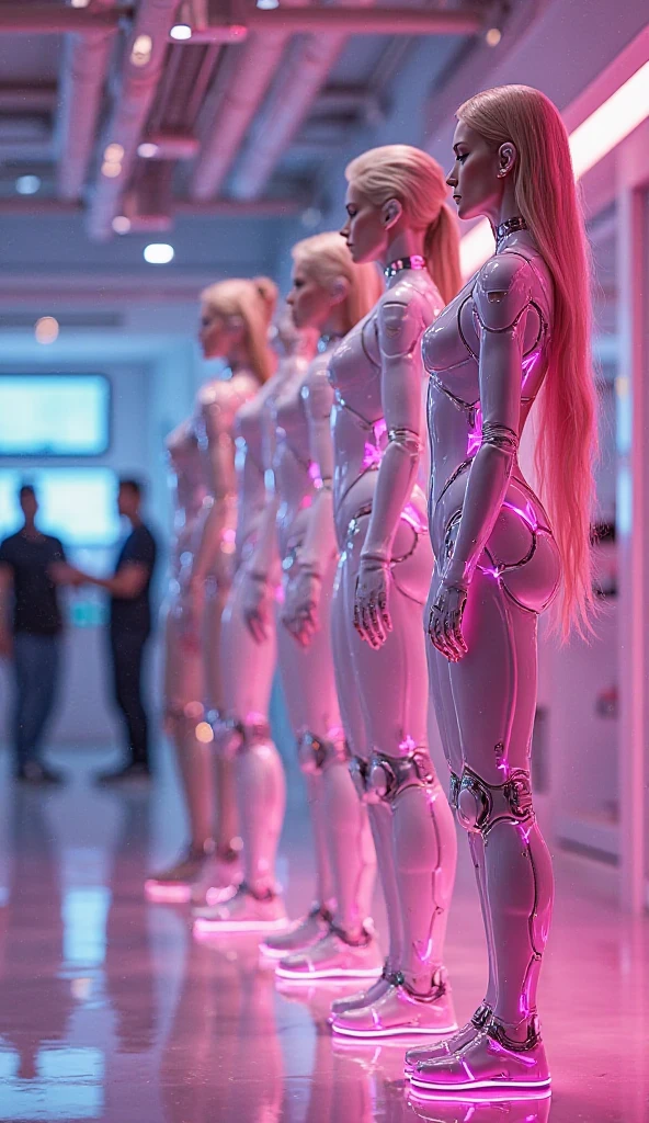 medium range shot of a girl wearing a chrome vest (silver surfer-like), seen from behind, reflecting in a mirror, neon light, anamorphic reflections, in a public toilet, masterpiece, award winner, cinematic, hyper-realistic, 8k.