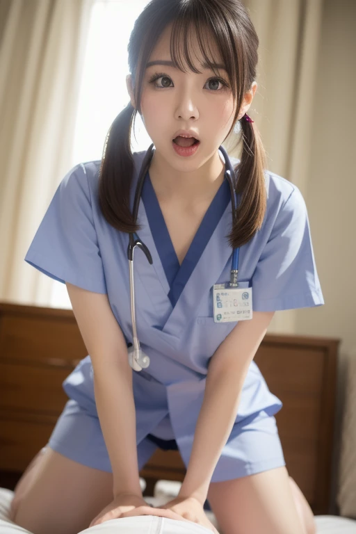 Highest quality, (Beautiful nurse:1.2)、Crouch down、Shoot from below