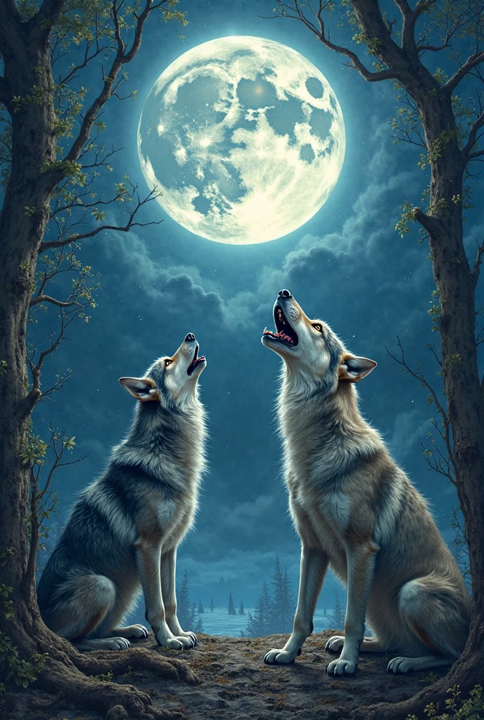 A pack of wolves howling at the moon text at the top saying  Wolverine Inu

