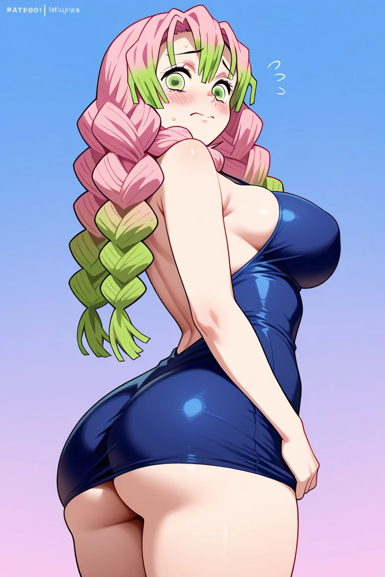 (masterpiece, best quality), intricate details,
MitsuriKanroji, kanroji mitsuri, 1girl, solo, long hair, winking, green eyes, pink hair, braid, green hair, twin braids, smile, cute smile, blushed smile, blush, blushing, large breast, huge breasts, bikini top, headshot, collarbone, neck, bare shoulders, pink bikini top, cleavage, in frame, peeker, top angle, shot from above, head shot, perfect shot, plain background, white background, photoshoot, complete head in frame, top of head, zoomed out, top of head,