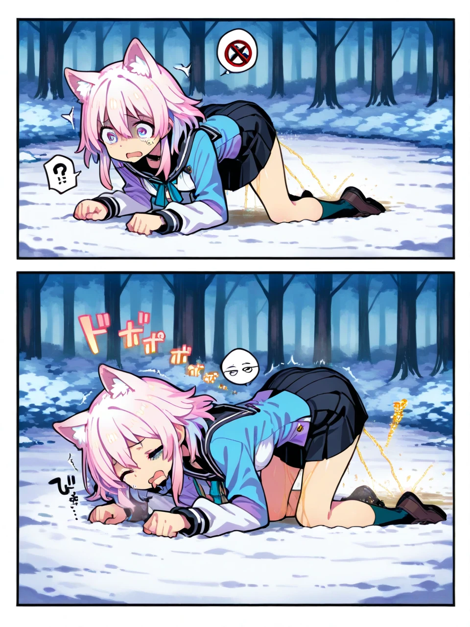 score_9,score_8_up,score_7_up,masterpiece, top quality, best quality, official art, beautiful and aesthetic, animation, , 1girl with cat ear, perfect figure, pink hair, complicated details, bedroom, summer afternoon, refused to get fat request, (sailor suit, black pantyhose:1.5), surprised cat lady, proposed dancing ,