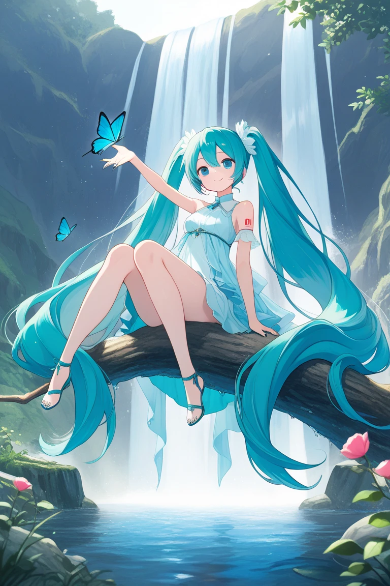 ((Ultra-detailed)), ((Best illustrations)), ((Cinema Lighting)), Dynamic Angle, floating, Are you okay, (flash: 1.2), (Shine: 1.2), (Shine: 1.2), "(Highest quality), Ultra-detailed depiction of a beautiful girl, Light blue long hair、Twin tails、 Great background、Fantasy、Fairy World、In the colorful forest、Surrounded by pure white owls and vibrant plants、Cinematic colors、refresh, Starry Sky、Dazzling moonlight panties, sexly, pussy