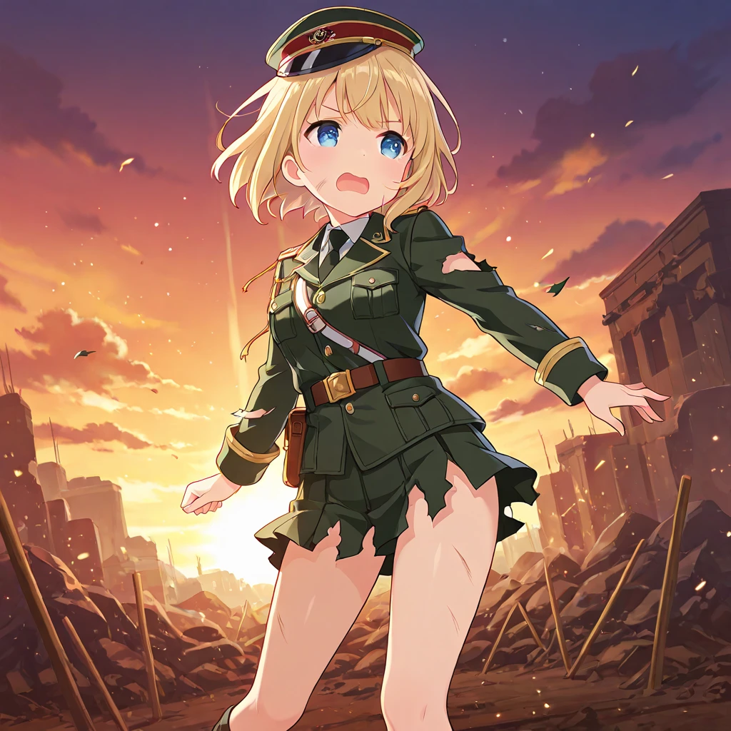 BREAK Perfect Anatomy、(High resolution:1.2)、Incredible illustrations、(Cute illustrations:1.2)、
(Beautiful background(deep in the forest))
1 girl((gradient blonde hair,(bangs over eyes), short hair)1girl((a girl,elf 1.5meters, 25kg,18 years old female,
(Military long jacket, combat uniform, tight skirt, long boots),