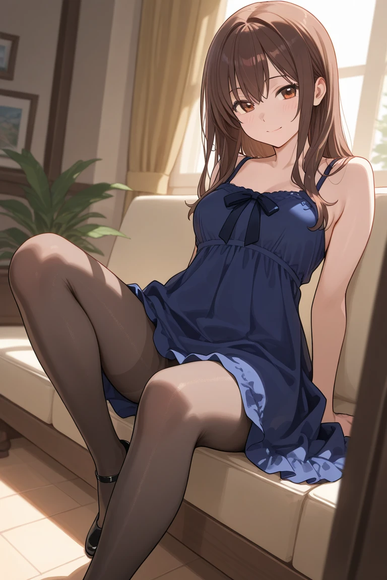 best qualtiy, tmasterpiece, 超高分辨率, realisticlying, 1girll, Claret long hair,Heterochromic pupils,Long legs,a ball head,(Lace lingerie big breasts),Purple stockings,Slightly drunk,Black heels,Raise your hands and quilt,sitting in the couch,wide angles