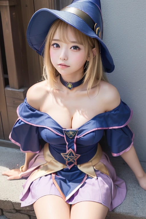 A wizard ramen wearing a star-shaped hat, waving a wand, and magic light shining. An ancient library with shelves overflowing with magic books and herbs --ar 9:16 -- at 6.0 --s 750,19 years old, alone, Long Hair, View your viewers, Blonde, Brown eyes, gem, whole body, Realistic, Sexy、Big Breasts 、stockings、clip on earrings,during,bracelet、embarrassed,blush,teache、
