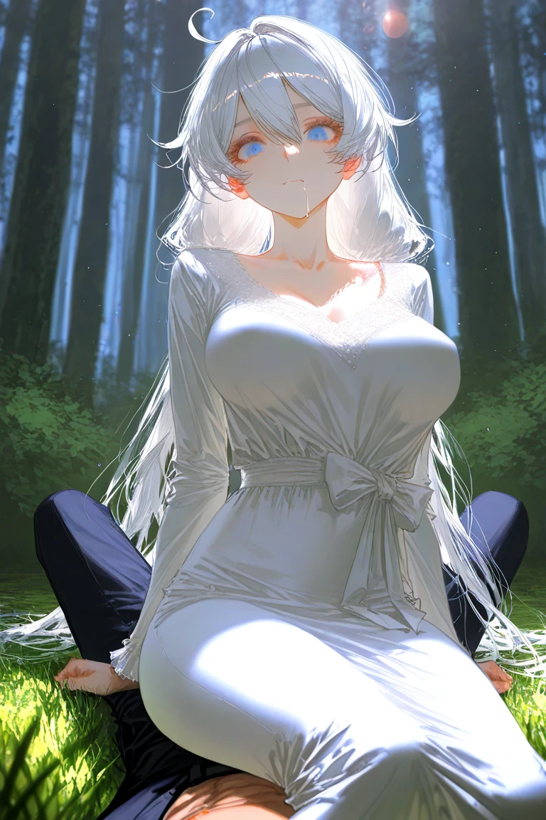 masterpiece, Best quality, Russian girl 17 years old., crying with fear, blonde, Curly, Medium length hair without styling, Snow on wet hair , Short dress with long sleeves, Bracelet on the left wrist, necklace on the neck, Black openwork stockings, high heel shoes, His skin was covered in goosebumps, Kneeling in deep snow in the middle of a winter forest, looks into the distance, Snowy Wild Forest, Cold, snowing, Beautiful face, Freezes, Lips turn blue, thin body, slender legs, steam from the mouth, Tears на глазах, Mascara dripping from eyes , desperate, scared look ,Deep Snow, Snowflakes are falling, , The body turns red ,cold, Tears,full nude ,big breasts