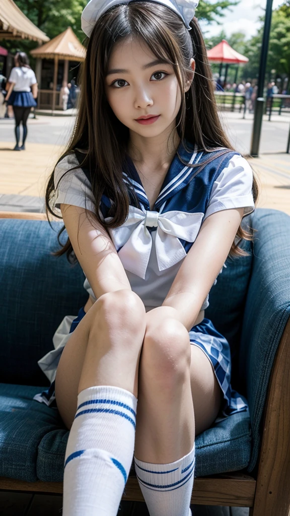 Highest quality、masterpiece、High sensitivity、High resolution、detailed、Slim Body、Glasseini skirt、Knee-high socks、