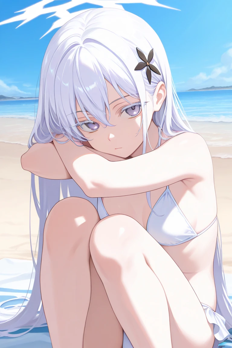 ((((sexy))))((((ウマ娘))))((((メジロマックイーン))))1girl, solo, breasts, looking at viewer, blush,  bangs, navel, swimsuit, lying, on back, armpits, arms up, one-piece swimsuit, light brown hair, alternate breast size, white one-piece swimsuit, lactation, armpit hair