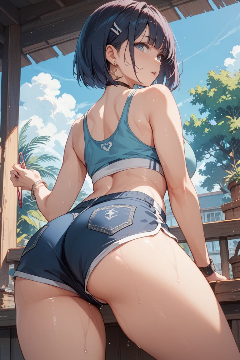 High quality、16 km race、anime screen capture、(((NSFW)))、(((Lori)))、(((smaller breasts)))、(obesity)、(thick thighs)、(Pink hair)、((((Wavy Hair))))、Ahoge、 (bob cut)、(dripping sweat)、((:d))、((swelling of nipples))、((Light Blue Sports Bra))、pink scarf、white knee socks、((Orange eyes))、Rear view、((fuck from behind))、back、big ass、(Hands on your chest)、(((embarrassing)))