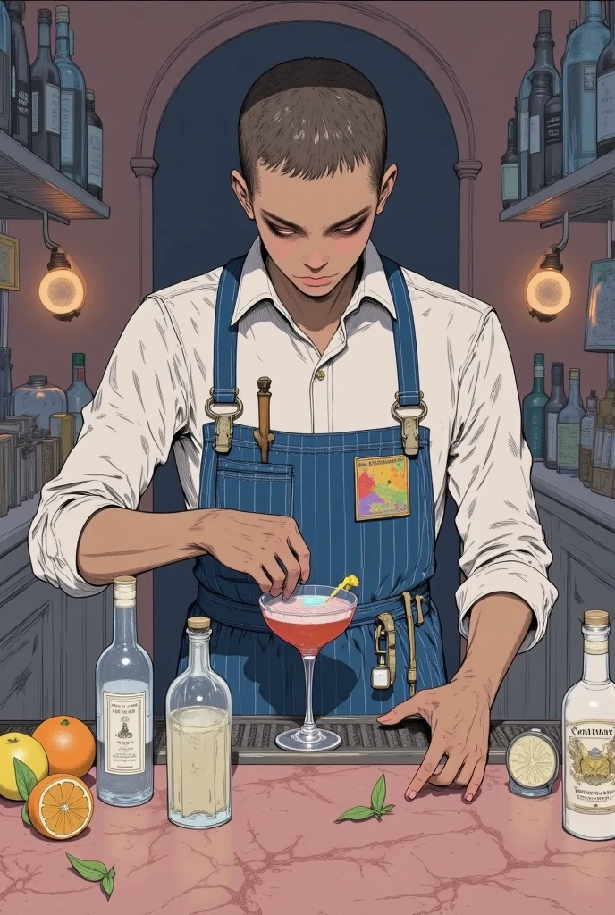 art deco, card, frames, vintage, bar, drinks, art deco poster, high quality, bartender, man, masterpiece, detailed, line art, straight lines, clear art,