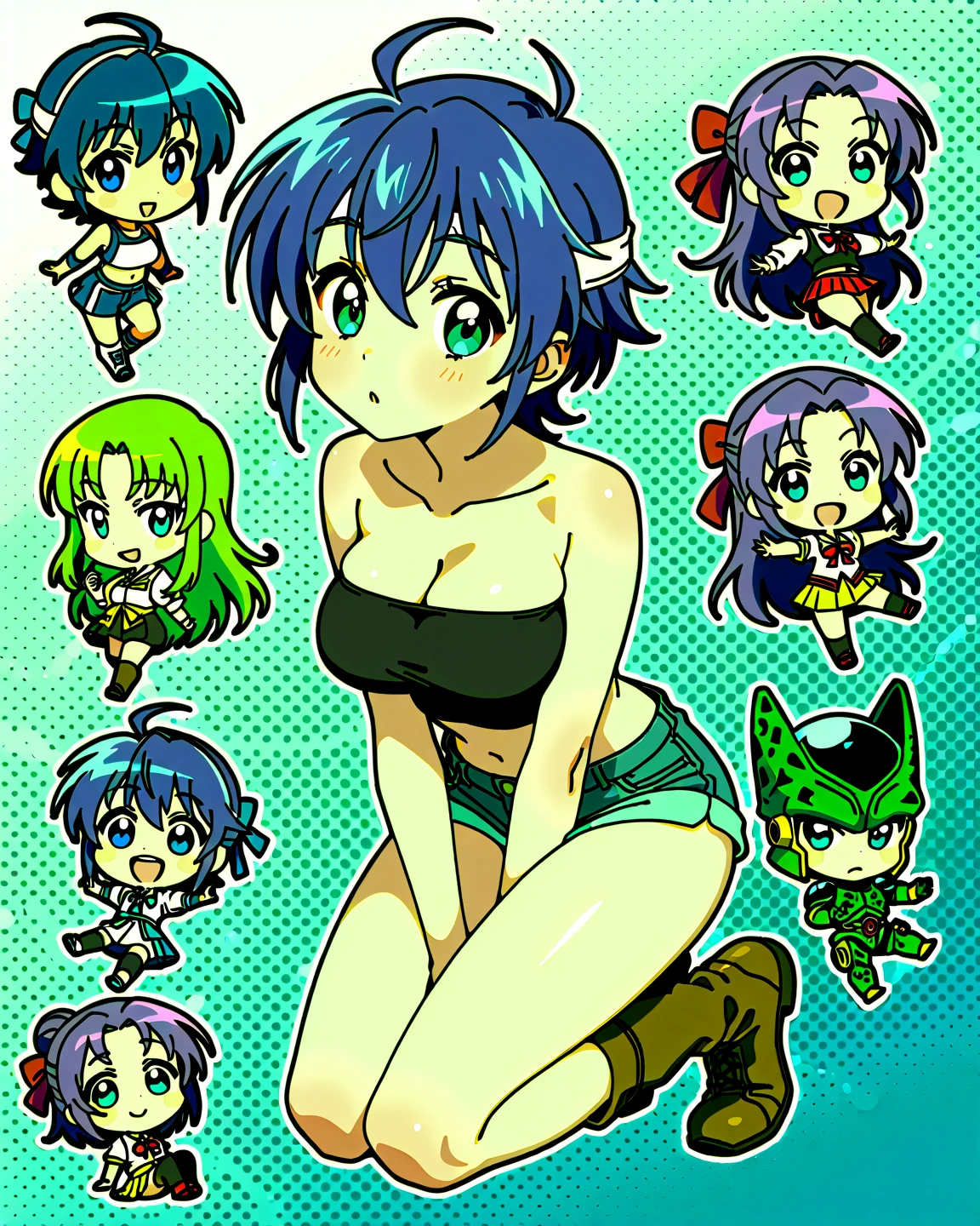 a few cartoon images of the same female character that i'm not sure what this is, a young girl touching her stomach and her breasts, a collection of sketches of several women, two pages show a woman in underwear next to another girl wearing a thongy panties