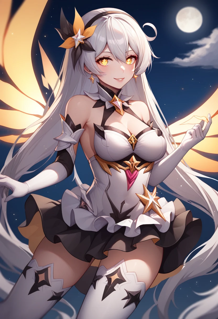 masterpiece, best quality,<lora:parurari254StyleLora_v10:1>, togame momoko, togame momoko (sister ver.), magia record mahou shoujo madoka magica gaiden, mahou shoujo madoka magica, paru rari, 1girl, angel wings, armpit crease, belt, black belt, black footwear, black gloves, black thighhighs, blonde hair, blurry, boots, breasts, capelet, cross-laced clothes, cross-laced footwear, depth of field, dot nose, dress, elbow gloves, eyes visible through hair, facing viewer, feathered wings, frilled shirt collar, frills, full body, glint, gloves, gradient hair, green hair, hair between eyes, hair down, hand in own hair, hand up, happy, kneeling, large breasts, light smile, long dress, long hair, looking to the side, mini wings, multicolored background, multicolored hair, open mouth, pelvic curtain, red eyes, shiny footwear, shiny skin, sideboob, simple background, skindentation, sleeveless, solo, soul gem, teeth, thigh boots, thighhighs, thighhighs under boots, upper teeth only, very long hair, white background, white capelet, white dress, white thighhighs, white wings, wings, zettai ryouiki