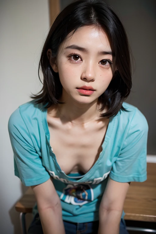 (NSFW, (((Japanese high school girl 10 years old)))、plenty , 8yk、Raw photo、Climax Face、Bust Shot、((Twin tailasterpiece)、(highest quality)、High Resolution、(girl)、(Real、Photorealistic:1.2),((Wearing a navy blue school swimsuit ))、upper body、Looking up、sex appeal、15 years old、Mid-breasted、(Eyes closed)、(Deep sorrow)、(Sad)、(Looking up at the sky)、((bite your lip))、room、Background blur,naked、Beautiful small breasts、Pink nipples
