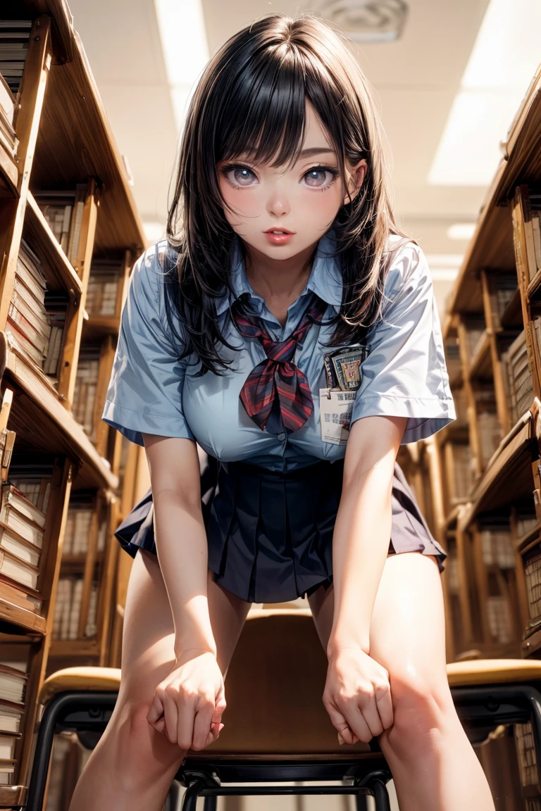 Wearing a camisole、Leaning forward、Small breasts female student