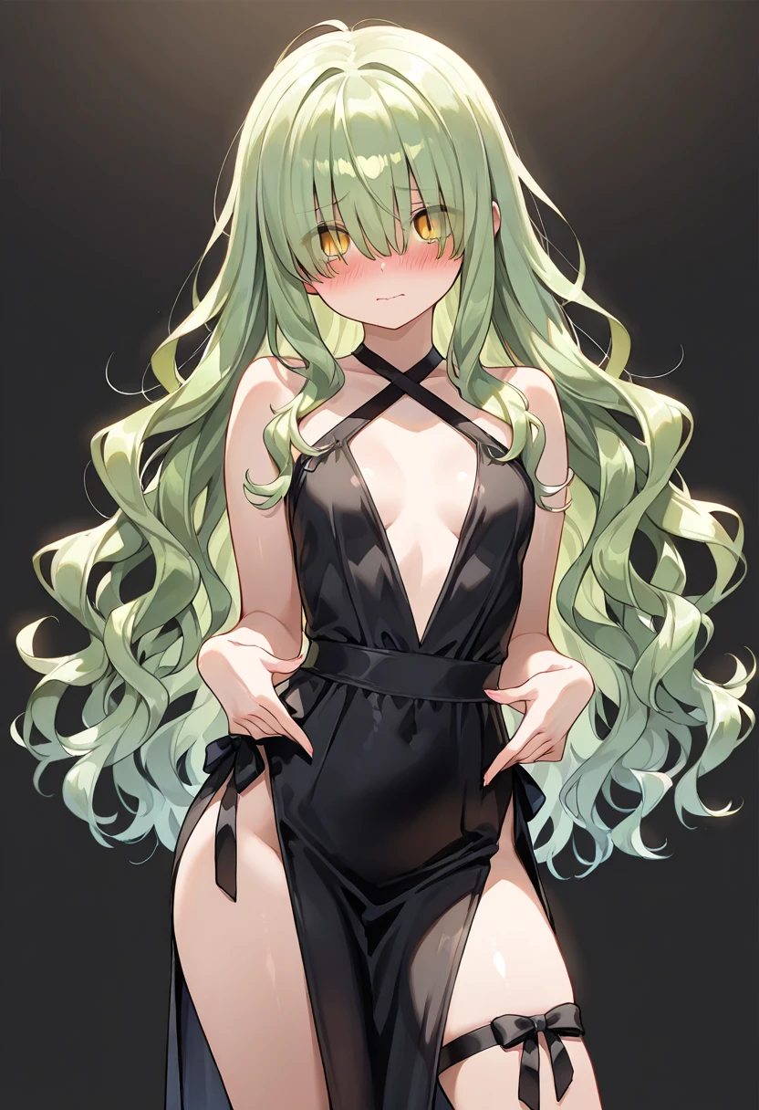 Tatsumaki is a 28 year old woman., Despite his youthful appearance, He has an energetic and slender body. His figure is quite small, with a thin body on top, but slightly thicker at the bottom. He has a flat chest, wide hips and big thighs, which gives it a very feminine appearance. Her hair is emerald and her eyes are also the same tone.. when he gets angry, her hair starts to shine brightly. She usually wears a tight black dress that highlights her curves and shows off her long legs.. Her legs are one of her most notable features., since they are long and elegant. In general, Tatsumaki has a powerful and attractive appearance that reflects his dominant personality..