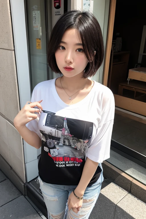 Arapei woman on the street with suitcases and bags, very beautiful cute catgirl, with short hair, Attractive cat girl, tzuyu from twice, by Shinoda Toko, Japanese clothes, shinsui ito, Anime girl in real life, style of yoshii chie, by Yang J, author：Shitao, with cats on her side