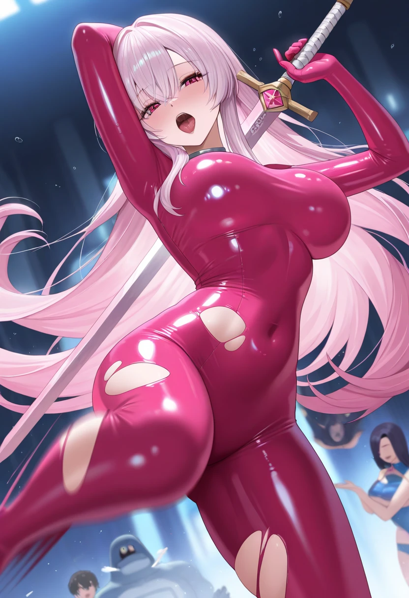 {{{{amazing quality, great quality, high quality, very aesthetic, aesthetic, best quality}}}}, 
realistic, photo, shadow, Three-dimensional, absurdres, Digital art, 
{{{{Magical girl}}}}, beautiful girl, one girl, 
black hair, long straight hair, hair, trimmed hair, shiny hair, blunt bangs, short sideburns, 
brown eyes, tareme, 
{{flat chest}}, {{small breasts}}, {{detailed body}}, slim thighs, thin thighs, 
{{Transparent pink tentacles leotard}, {leotard peek}}, {{pink sailor collar}}, {{pink elbow_gloves}}, {{red boots}}, 
ribbon trim, red bow tie, heart brooch, thigh strap, white headband, white circlet, white cloak, 
{{both shoulders expose}}, {{covered navel}}, 
{{magic circle}}, half-naked, Completely nude, distress, resistance, defeat, inferiority, absurdres, sexual pleasure, troubled face, shy, orgasm, sensitive body, Sweat, trembling, melted leotard, torn leotard, transparent leotard, damaged leotard, transparent pink tentacles wrap around the girl's chest, transparent pink tentacles wrap around the girl's crotch, Transparent pink tentacles covers the girl's breasts, Transparent pink tentacles covers the girl's crotch, A girl wear multiple transparent pink tentacles , 