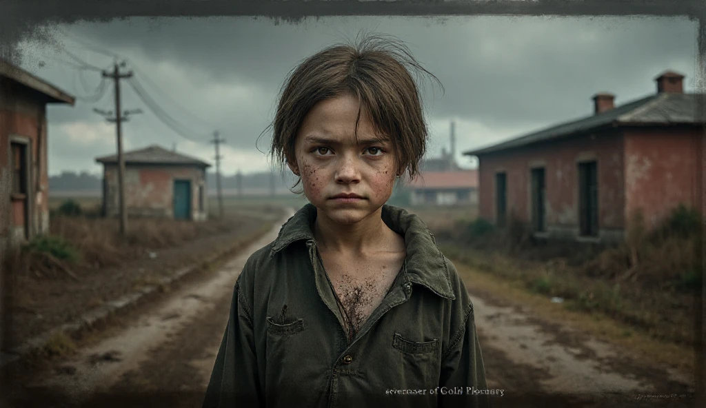 Create for me a , in the range of 5 years old, white and blonde. Pale skin tone. Boy with ragged clothes and dirty skin. PICTURE REALISTIC, human. The skin as the hair is pale, whitened. homeless. Make it look whiter, as if it were covered in white powder.