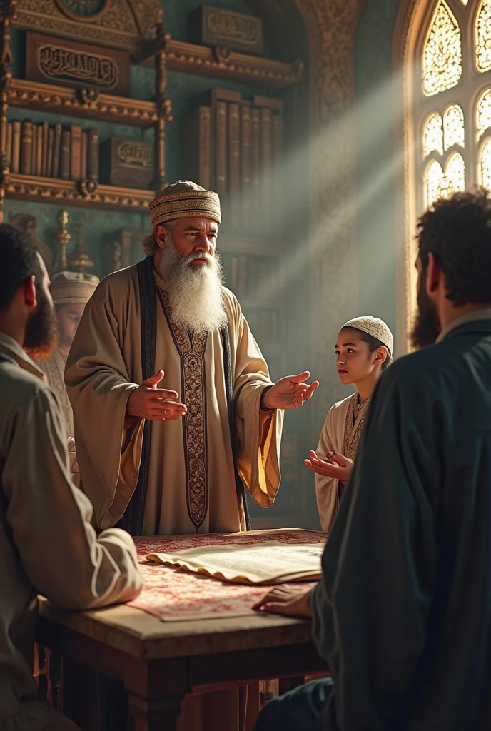 (photorealism:1.2),An Indonesian cleric is giving a lesson to his students