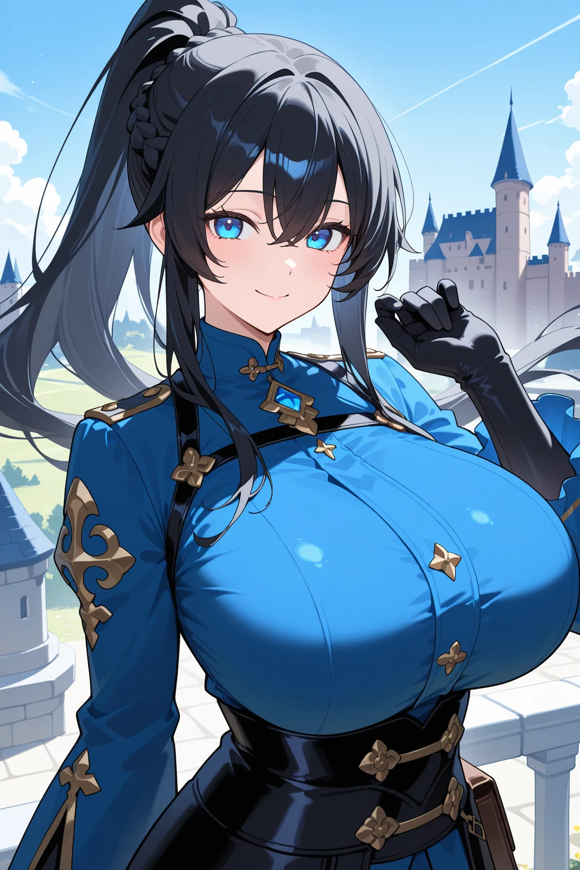 (beautiful androgynous prince, high resolution, ultra-detailed, 1.2), dark blue hair, sleek ponytail, intricately designed noble clothes, (delicate features, best quality), (masterpiece:1.4),
BREAK,
Slim figured prince , cascading dark blue ponytail framing their face, nobility exuding from their attire,
BREAK,
(breathtaking, 1.2), proudly wearing ornate clothing fit for a king,
BREAK,
Softly glowing complexion, every thread and crease of their noble outfit meticulously rendered, Woman, large breast