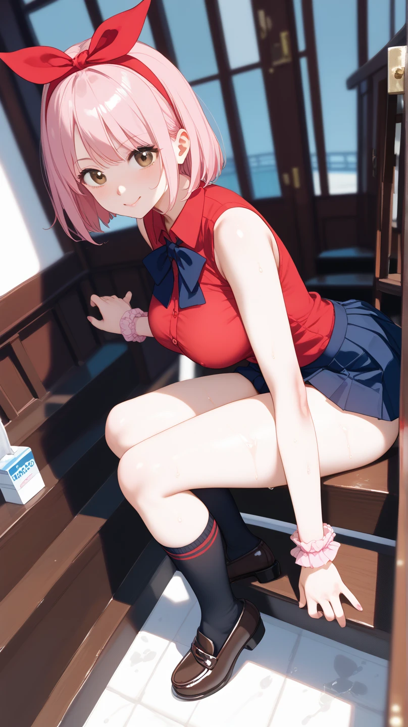 Sex、cowgirl position, squatting, spread legs、cowgirl position, squatting, spread legs、Upper body naked、nude、Hide your with your hands、Blushing、Embarrassed expression、、Not wearing a bra、short hair、Light cream colored hair、Red eyes、、Blushing、lipstick、Perfect hands、Detailed hands、Train seats、hand bra