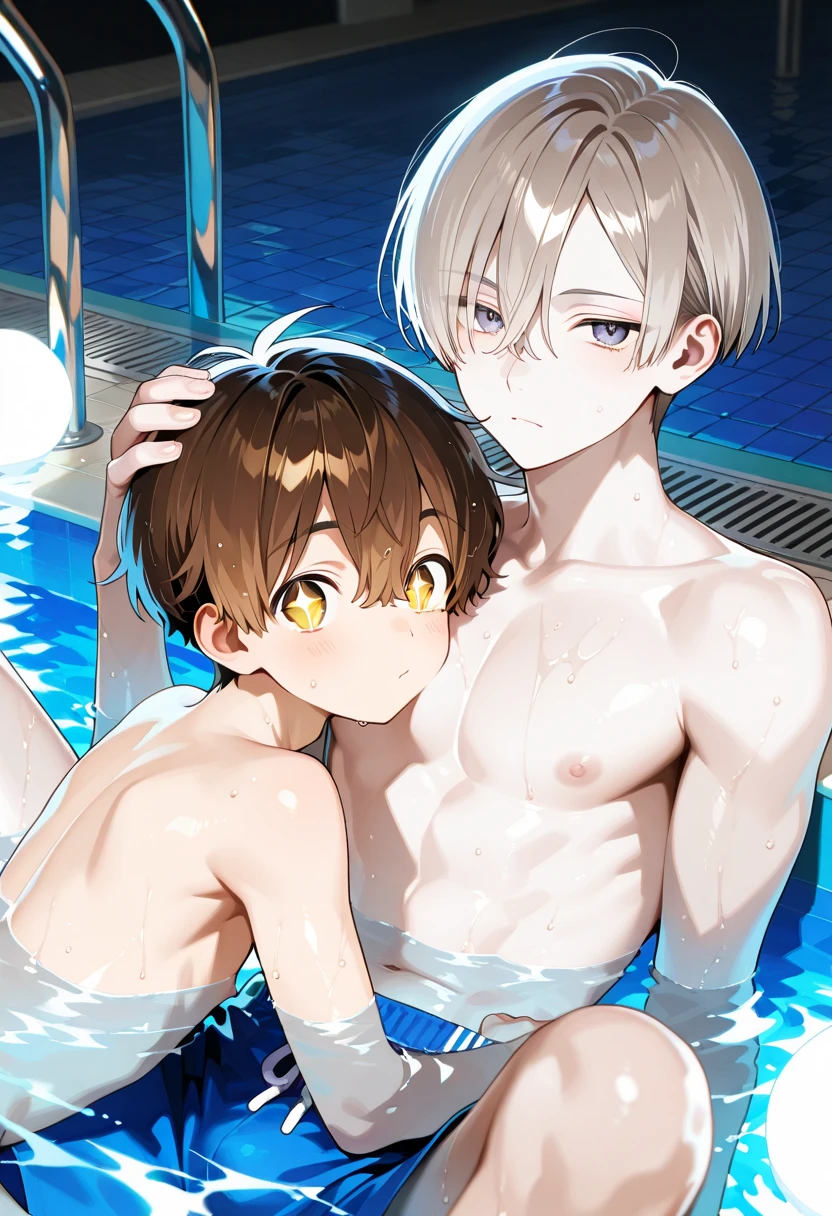 Masterpiece,ultra detailed,best quality,3Girls, short, (dwarf), flat chest, boyish, tomboy,very short hair, NSFW, nude, Fellatio, licking the penis with tongue, licking the testicles with tongue, holding penis,tall man,cum in mouth, cum on face, bukkake,hot spring, outdoors, smiling, 