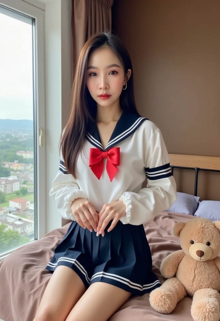 (Masterpiece, Best Quality, Ultra Detailed, High Resolution), ((Solo Exhibition)), Perfect Face, Side Light, Shiny Skin, (Bloom), (Shine), Lighting, Ray Tracing, Sci-Fi, 1 Girl, Solo, Very Long Hair, Parted Bunches, Sailor Uniform, Red Sailor Collar, Red Skirt, White Glove, Standing, Smile, Flame, Stylized Background, Very Detailed Background, Highly Detailed Background, Masterpiece, Ultra Detailed, Great composition, dynamic angles, extremely delicate and beautiful, (Highest Quality), (Masterpiece), Extreme Light and Shadow, Masterpiece, Rich Detail, (Highest Quality), (Masterpiece), (Detailed Eye), (Beautiful) Detailed, Beautiful Detail Eye, [Bottle Bottom], (Very Detailed CG Unity 8k Wallpaper), (Masterpiece), (Best Quality), Full Body, (Ultra Detail), (Best Illustration), (Best Shadow), Perfect Lighting, Perfect Anatomy, Bright Colors, (Masterpiece), Sailor Mars, Sailor Moon, Red Bow, Japanese anime, Japanese streets