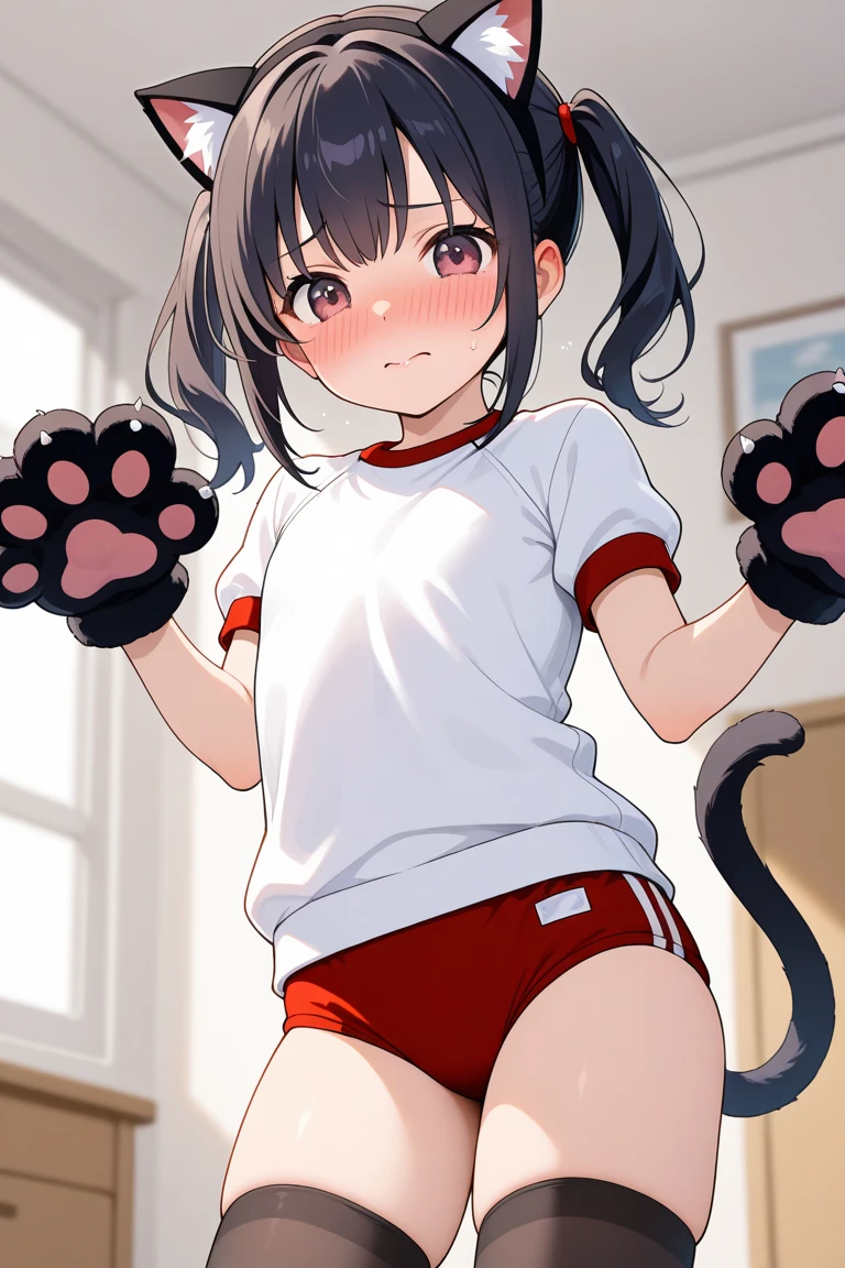 Alone, Red pupils, detailed hair, young,One-piece swimsuit,Firmware version, furry anime, Bragon, very cute face, face flushed, Playful, young, detailedbackground, Detailed fanart, pixiv, digitial painting, tmasterpiece, high high quality, A high resolution,Sneak into the slimes,wrapped in tape,bound by tape,random colors,random species,solo portrait,The tail is in the right place,Cat's paws