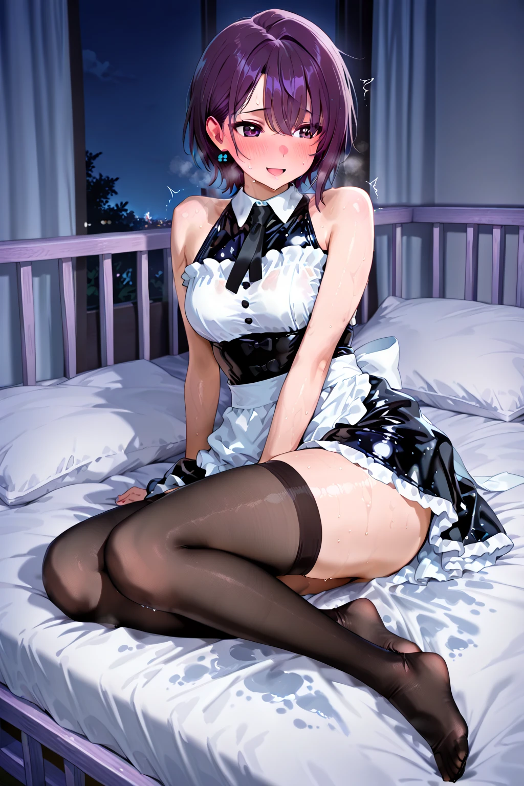rio, Super Blackjack、red hair、short hair、Bunny girl、pantyhose、Photo from below、medium chest、Bedroom、bunny ears, get cum on her legs, explicit