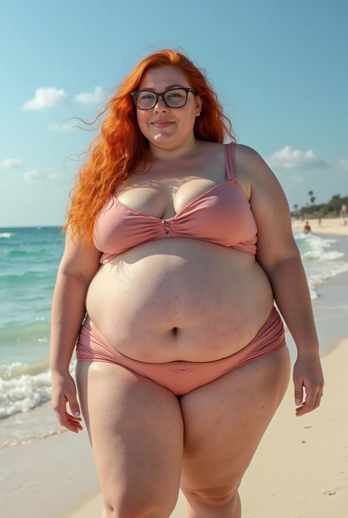 Sunkissed skin all over, Thicc, extremely morbidly obese, pink hair, ((wearing)), black 50s glasses, white tanktop, black leggings, voluptuous, feminine boy, femboy, perfect hands, perfect face, smile, (anatomically correct), (Perfect/ realistic proportions:1.2), (overwhelmingly fat arms, obese face), hands grabbing belly, ((extremely widest hips possible!)), ((extremely massive thick thighs, morbidly large belly), belly overhang!)), (1080P, 4k UHD, Masterpiece:2.1!) ((single)), background: tilted towers_fortnite