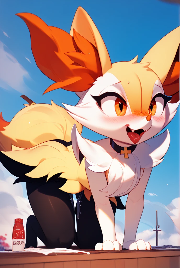 uploaded on e621, (by hioshiru, by nikkibunn, by dr.bubblebum, by matemi)),
solo (biped anthro:1.4), (((Braixen), orange yellow body, black legs, black balls, orange eyes)),
((detailed fluffy fur)), (full-length portrait, looking at viewer, embarrassed), standing, balls, sheath, animal genitalia, knot, canine penis
BREAK,
(grass, plant, flower, sky, cloud),
(detailed background, depth of field),
(masterpiece, best quality, 4k, 2k, (intricate:0.9), (soft focus:1.2)