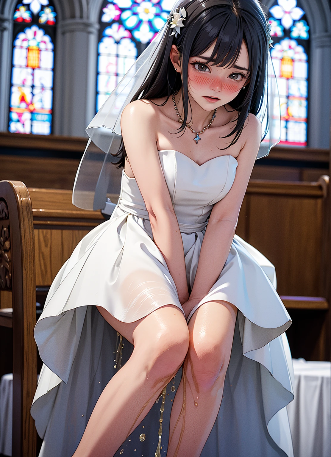 A girl,Long hair, Bangs, Black hair, Hair between the eyes, s eyes,蓝色s eyes:(1.5), (Medium breasts:1.2),
rest 锁骨, Wedding dress,veil,wedding,White Dress,Flowers,The skirt is broken,White socks,Tights,White knee socks,
Looking at the audience, whole body,
indoors, church,permanent,permanent,
rest (masterpiece:1.2), best quality, high resolution, Unity 8K wallpaper, (illustration:0.8), (美丽细致s eyes:1.6), Extremely detailed face, Perfect lighting, Extremely detailed CG, (Perfect hands, Perfect anatomical structure),