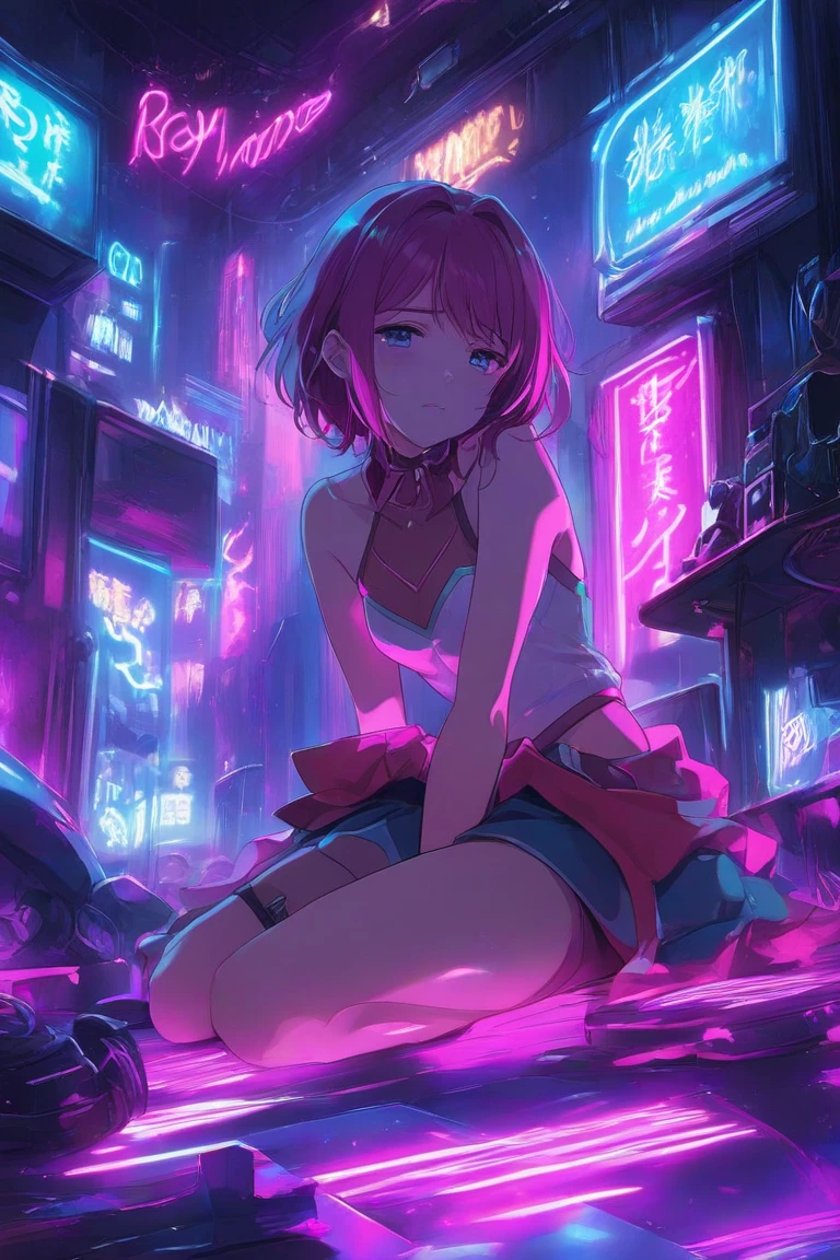 Beach Bar Sunset Magenta Sunset Blue Neon Blue Neon Sunset Mojito Blue Neon 80s Japanese Bikini Girl Red Sunglasses on Table Cover Hands