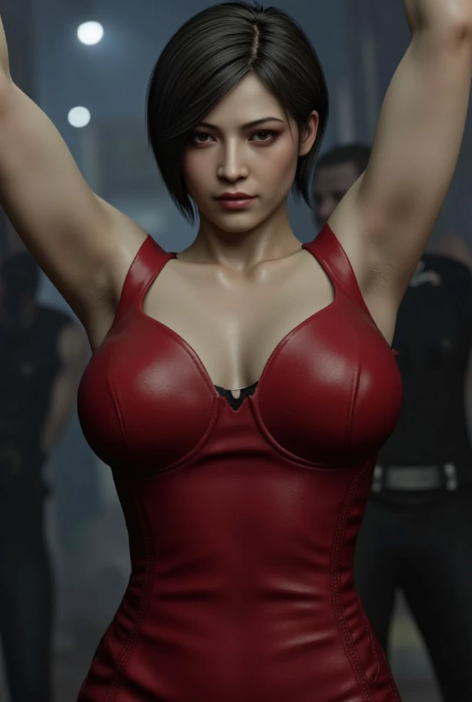 1 girl, (masterpiece:1.2, Best Quality:1.2), ((Claire Redfield, very tall, super beautiful (muscular woman, small head but big body):1.3), Resident evil, (Red shirt,blue Trousers), big breasts, (Detailed face, Detailed skin texture)