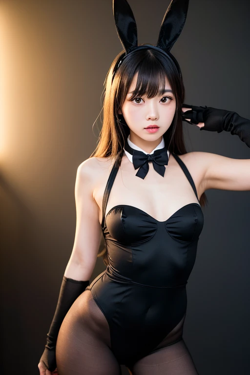 Bunny girl　Beautiful woman　Leg spread　sexy　The color of the clothing is black　Wet with 