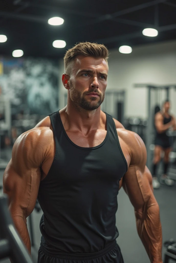 a sweaty muscle hunk at the gym, blonde hair, huge pecs, six pack abs, speedo, photo-realistic, 8k, hyperdetailed, studio lighting, professional photography, cinematic lighting, dramatic lighting, highly detailed face, sharp focus, vivid colors, muscular male physique, athletic body, hyper-realistic, award winning photograph, (flexing arms:1.5)