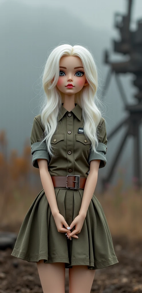 beautiful Elsa Jeans  posing as an army officer, full body, photo referenced, highest quality, high quality, (detailed face and eyes), dusk lighting, high boots, strong makeup, industrial, outdoor snow forest background <lora:Elsa Jeans:0.9> close up