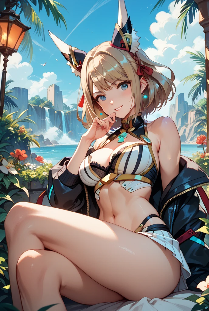 GRANBLUEfantasy,1young_teen_ girl,brown_hair,medium_bob_hair,platina_blond_hair,white_leotard,covered_crotch,thigh-highs,smile,standing,bluesky_landscape_background,slightly_spread_legs,happiness, short_gloves ,solo, r18, navel,relicbuster,short,boots,open_mouth,sitting,knees,blush,shy,bunny_ears