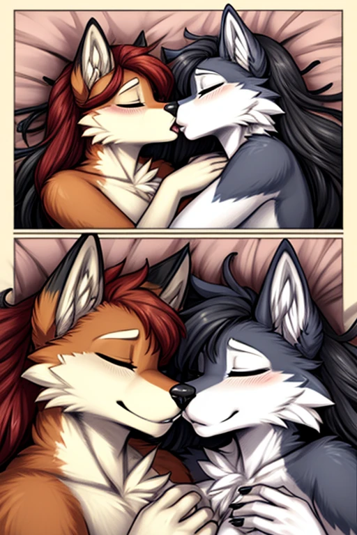 by Canson, by Lapatte, by thesecretcave, by fluff kevlar, by narse, by red rusker, by zaush, Duo, Male and Female, Inside bedroom, (Duo, Female anthropomorphic fox and Male anthropomorphic fox), (red eyes) and (insane detailed fur, sexy eyes), (pose:1.posing:1.3), detailed hands, 5 fingers, ((detailed face, (detailed eyes:1.0), detailed)))(high detail, film photography, soft focus, soft shading, photo realism, realistic, photo realistic, hyper realism, analog style, subsurface scattering, masterpiece, best quality, ultra realistic, 8k), portrait, night, light, bedroom, looking into each other's eyes,), straight sex, nude, furry crotch, detailed genitals(((sweaty bodies))), (((white cum streaks all over bodies))), nsfw, soft belly, pot belly, very large belly, belly rub, belly kissed, arched back, outie navel, (((white tipped fluffy tails))), (((dick or vagina on respective gender))), (((Female, (long hair on head.))).
