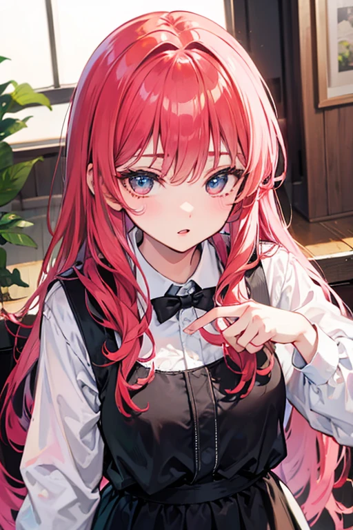 1girl, solo, nakano nino, cabello rubio, adorno de cabello de mariposa, (desnudo: 1.3), (delantal blanco), pechos grandes, escote, muslos, Coffee Fund, (rubor: 1.3)