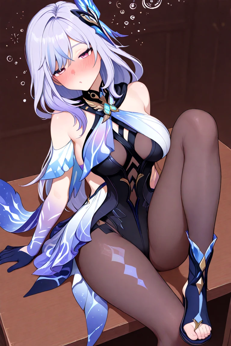1girll, 独奏, tmasterpiece, Best quality at best, realisticlying, ultra - detailed,, absurderes,Gorgeous Hair in Long Purple,Twist braids，long braid，large breats，Purple eye,slenderness,Dynamic light and shadow,A high resolution,Sharp focus,depth of fields,The eyes are delicate,Sharp pupils,pupil realistic,Bigchest，Blue-black underwear，Whole body diagram，Purple stockings，Elongated legs，A braid，coda，large tail，youkai，Leprechaun，Charming，Enchanting，squatt，Sit cross-legged，Tattooed with，Obscene lines，raise leg，revealing her belly，legs separated，Open legs，spread their legs，Use one hand to stroke the inner thigh，red high heel pumps，There is a tail on the butt，M open legs
