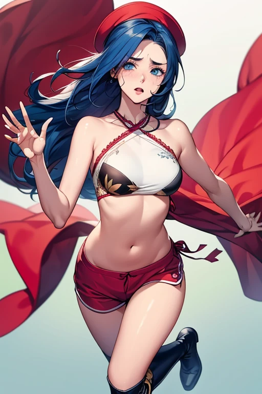 Paichang, Twin blades with blue ribbon, brown eyes, double bun,black hair, alone , Tai Chi stance, close,
Paiati,Bikini figure、Kungfu pose、high kick、
blue sky, cloudy, evening, grassland,
(Extremely detailed, beautiful detailed face, masterpiece, highest quality)