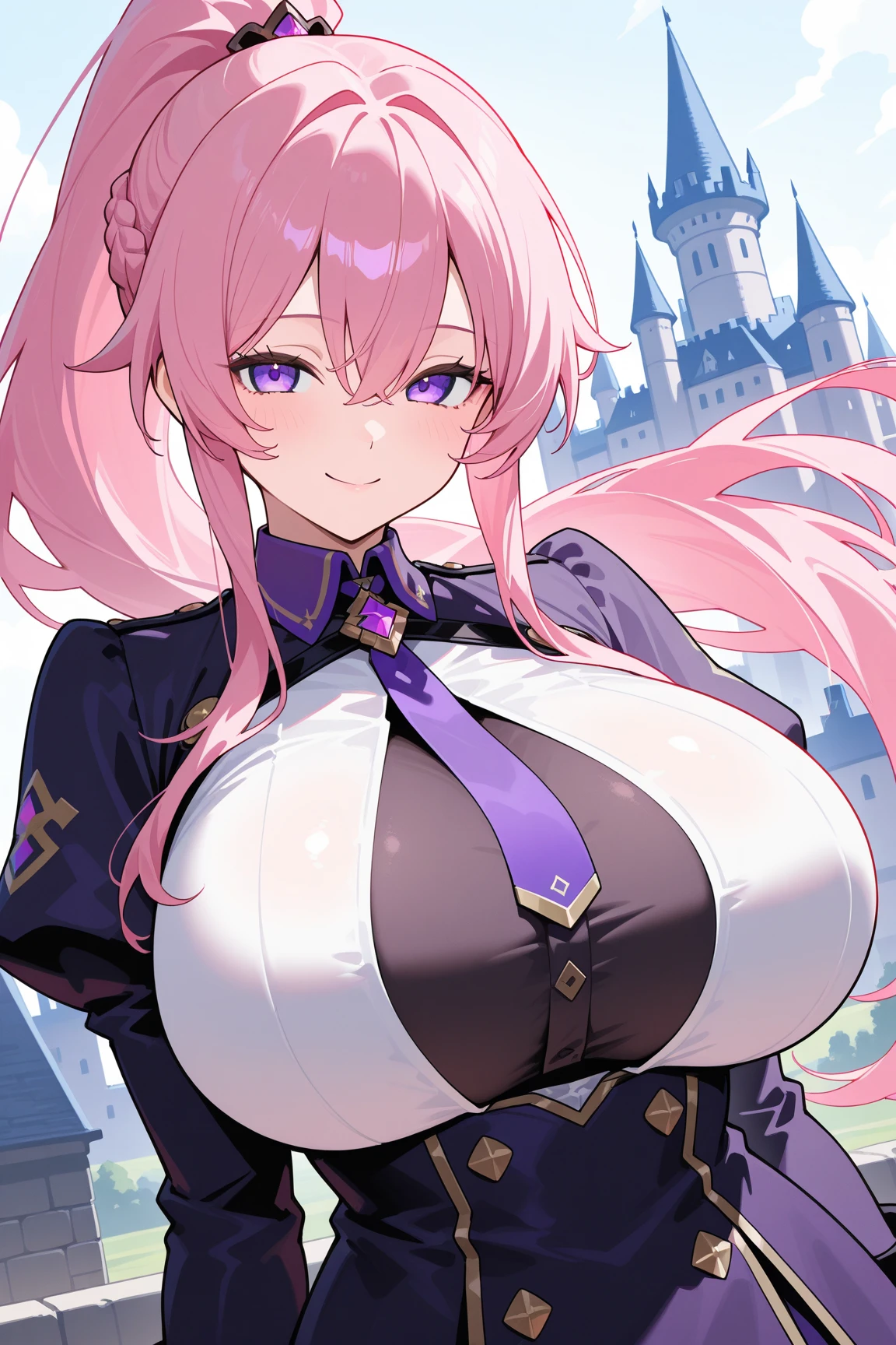 girl,Pink hair twintails,Long Ahoge,Fantasy Equipment,Normal milk,Nipples,Expose,tits,Angry face,The King's Seating