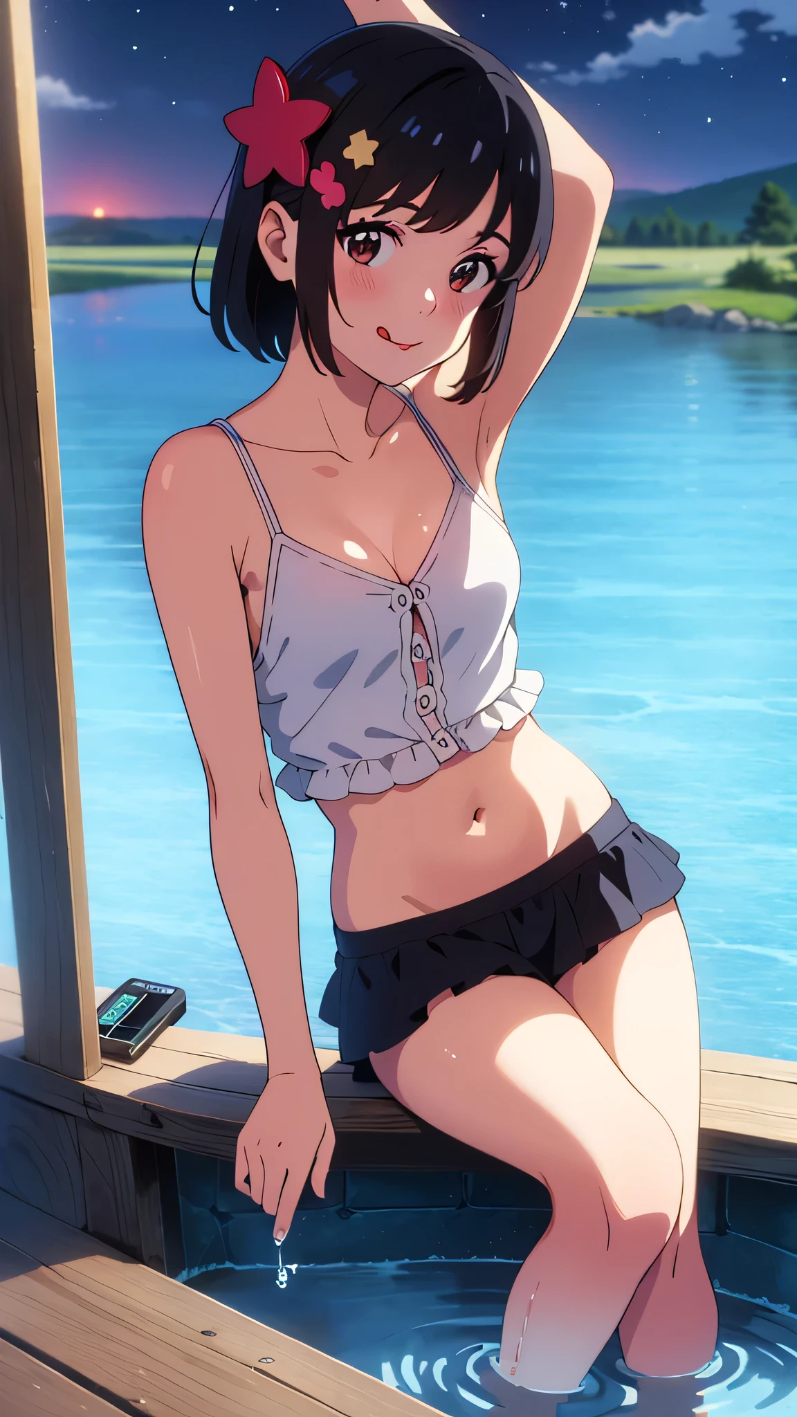 Affordable design, Clear lines, High Sharpness, (Highest quality,4K,Perfect sharpness,Ultra fine,High resolution,masterpiece:1.2), Perfect Anatomy:1.5, Official Art, Illustrations that tell a story, (Whitish background:0. 9)、Body Positivity、多Mr.な身体表現、(Random and fun poses)、Perfect beauty、Perfect beautiful face、(Strong winds)、A rich expression、Dynamic composition、smile、Golden ratio composition、colorful、(((Mr.々Different angles and perspectives)))、Anime Art、(Overcoming stereotypes)、 Glowing Skin、(Natural beauty)、bangs、Straight Hair、(Soft and flowing hair)、(countryside)、(Nostalgic atmosphere)、(Insert up to the thighs)、(Playful and carefree)、(多Mr.なキャラクター)、(Graceful posture)、(Sunny atmosphere)、(Bright colors)、((Pure white lingerie))、Show off your thighs、Show off the backs of your thighicro Bikini))、Sweaty skin、(( String panties))、Spread your legs、Lie down、