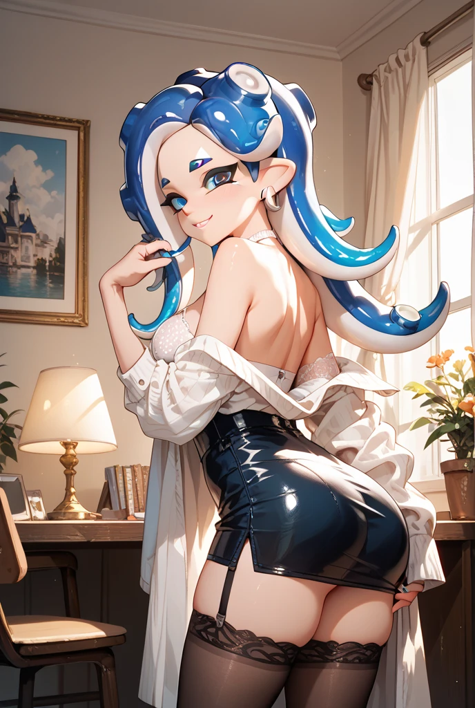 8k, ray tracing, vibrant colors, (1girl, solo), (aafranziska, light blue hair:1.5), black ascot, puffy sleeves, black pencil skirt, pantyhose, black gloves, jewelry, earrings, slim figure, masterpiece, sharp focus, Best Quality, depth of field, cinematic lighting, very detailed clothes, (used condoms, condom belt, used condom belt, condom hair ornament:1.6), abs, ((so embarrassed, blush)), elbow gloves, Perfect eyes, perfect hair, Rich in details and textures, masterpiece, Best Quality, beautiful girl, Sun light, chiaroscuro, (perfect hands:0.7, Clean hands:0.7), ((((Professional photography)))), ((Dream)), Whole body