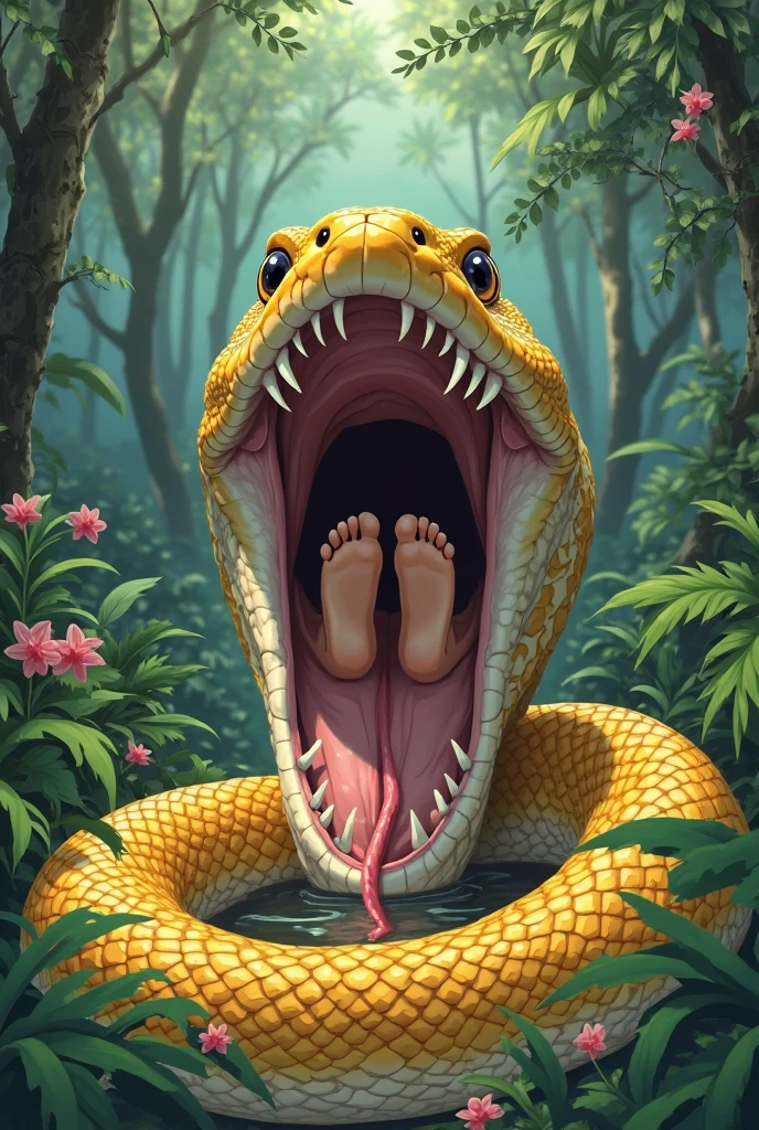 painting of a person with a snake on his feet and a snake on his foot, lower half of his body is snake, focus on his foot, arte da cobra, cobras verdes, cloven feet and horns, pintura ultra detalhada, serpentes realistas enroladas, detailed and oil painting, Directed by: Nicolau Marsicano, Pintura de alto detalhe, Pintura detalhada do filme Duna