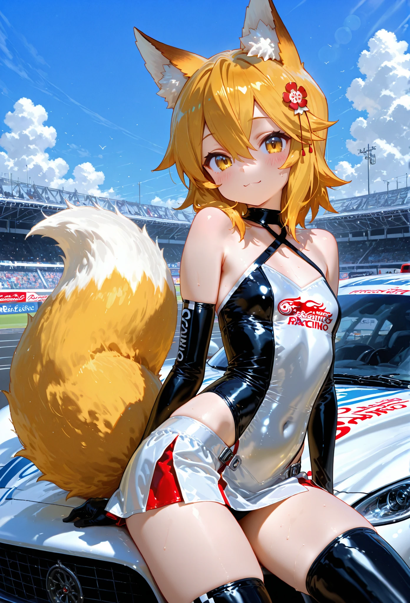 ((kinako (shiratama mochi) style)), mari_/(blue_archive\), (masterpiece, top quality, race queen, street lamp, park, outdoors, solo, detailed nipples, best quality, pendant necklace, official art, beautiful and aesthetic:1.2), (1girl), extreme detailed, colorful, highest detailed, arm band, orange hair, standing, official art, bangs, unity 8k wallpaper, ultra detailed, sports car, beautiful and aesthetic, beautiful, masterpiece, best quality, glitter drawing, necklace, aqua eyes, topless, nipples, stomach, sleeveless, bare shoulder, race queen skirt, visor hat, smiling, small breasts, flat chests, huge nipples, outdoors, rib bones, low ponytail, halo, cat ears, gold bracelet, umbrella