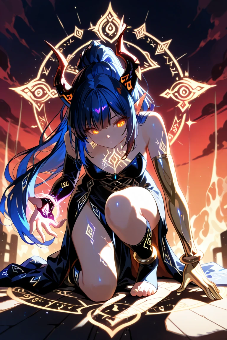 masterpiece, best quality, (extremely detailed CG unity 8k wallpaper), (best quality), (best illustration), (best shadow), absurdres, realistic lighting, (Abyss), beautiful detailed glow, Raiden Mei, Herrscher of Thunder