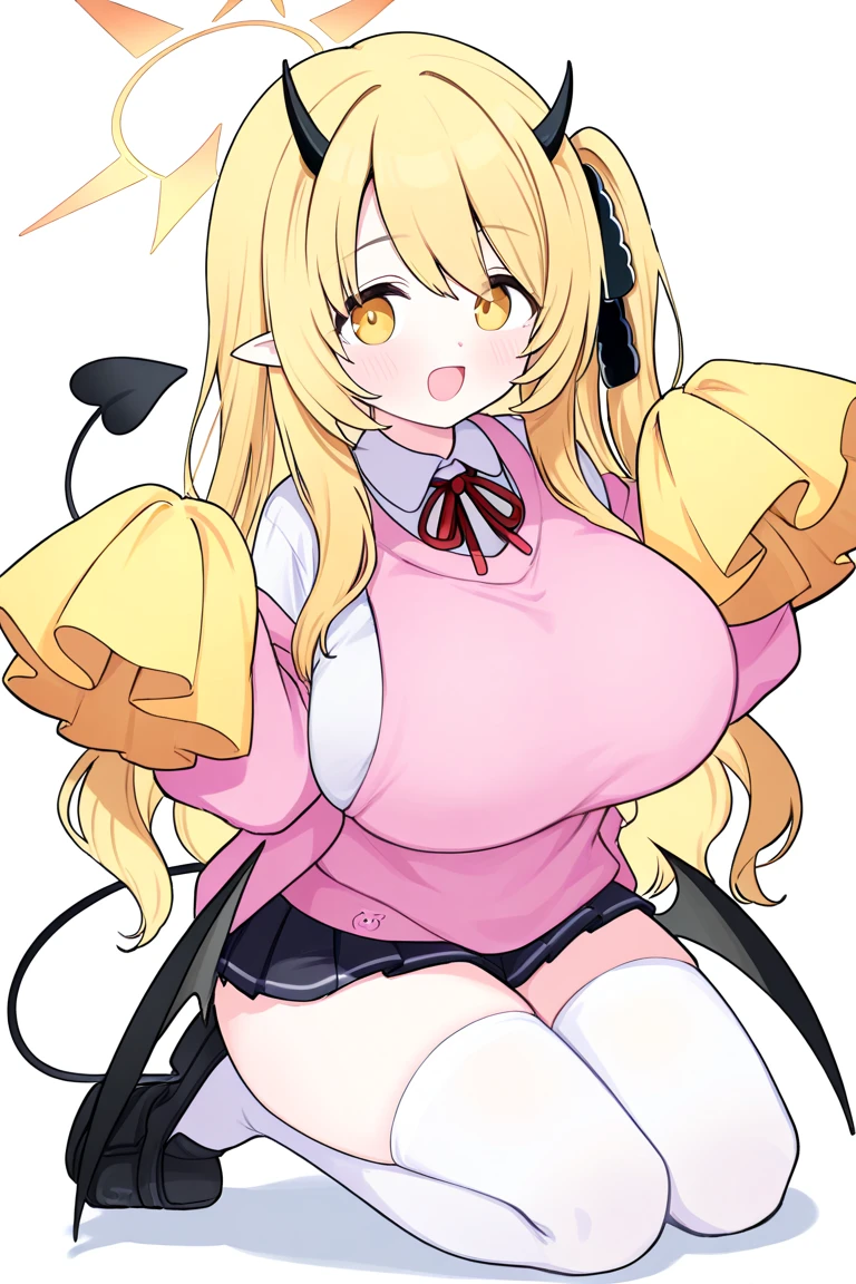 G-Cup masterpiece highest quality High resolution Blonde uniform student Show off your breasts cute Momoi Saiba smile A slightly open mouth Light in your eyes Eye highlights tits bra